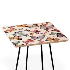 Square Ninola Design Butterflies Wings Countryside Side Table Pink/Black - Deny Designs
