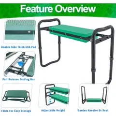 5 Star Super Deals Adjustable Garden Kneeler & Seat with Handles - Heavy-Duty Outdoor Foldable, Portable Garden Stool with Thick EVA Foam Pad