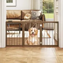 Costway 30&rdquo; Tall Pet Gate Wooden Dog Fence w/180&deg; Rotation 3-Panel Room Divider Barrier for Doorway Hallway Stairs Brown