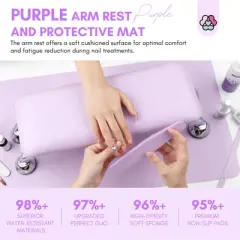 SAVILAND Pro Ergonomic Nail Armrest - Purple Vegan Leather Cushion Pillow for Manicure Tech Station.
