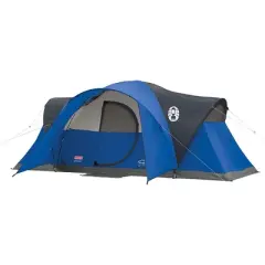 Coleman Montana 8 Person Cabin Camping Hiking Tent with Hinged Door, Blue & Coleman GuestRest 18" Plush Top Double High Airbed, Queen (2 Pack)