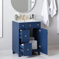 Mshliw 24" Bathroom Vanity with Ceramic Sink, 2 Drawers, Soft-Close Door, Freestanding Cabinet for Small Spaces, MDF and Wood