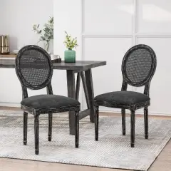 2pk Aquilla French Country Wood and Cane Upholstered Dining Chairs - Christopher Knight Home