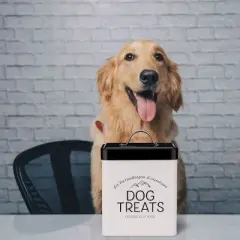 Amici Pet Scout Dog Metal Food Canister, 96 oz. , White w/ Black Lid