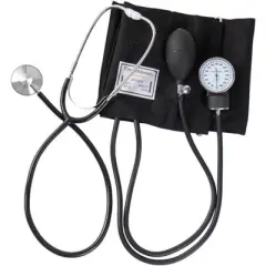 MABIS Professional Aneroid Sphygmomanometer Blood Pressure Gauge, Stethoscope and Blood Pressure Cuff, With Carrying Case, Adult Large Cuff, Black