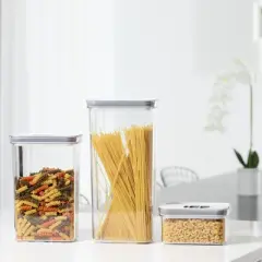 3-Piece Dry Food Storage Container Set 7, 2, 3 Qt &ndash; With Airtight Locking Lids,  Clear Stackable pantry Organizer