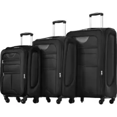 MAYEERTY Softside Luggage Expanable 3 Pieces Set Suitcase Upright Spinner Lightweight Luggage Black