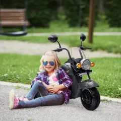 Qaba Electric Motorcycle for Kids, 3 Wheel 6V Battery Powered Motorbike w/ Headlights, Music, Forward & Reverse, Gray