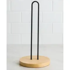 Home Mart Goods Matte Black Iron & Bamboo Paper Towel Holder - 13" Tall
