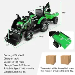 Costway 3-in-1 Kids Ride On Excavator Bulldozer 12V Electric Tractor Remote w/ Trailer