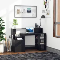 HOMCOM 54" Multi-Level Computer Desk Modern Home Office Writing Workstation with 3 Storage Shelves & 2 Pull-Out Drawers