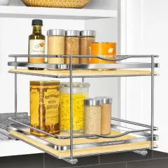 Lynk Professional Slide Out Vertical 10.25" Double Metal/Wood Spice Rack Silver: Kitchen Organizer, Cupboard Mount