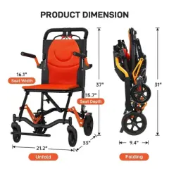 Folding Transport Wheelchair Portable Transport Chair with All-Terrain Wheels