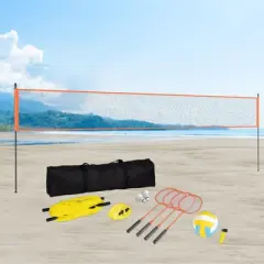 VEVOR Volleyball and Badminton Set, Outdoor Portable Badminton Net, Adjustable Height Steel Poles, Professional Combo Set with PVC Volleyball, Pump