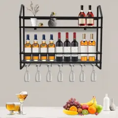 YIYIBYUS Industrial Wine Rack Wall Mount Wine Cabinet with 7 Glasses Hook