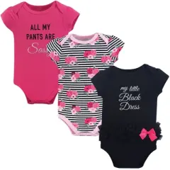 Little Treasure Baby Girl Cotton Bodysuits 3pk, Little Black Dress