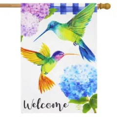Hummingbirds and Hydrangeas Spring Burlap House Flag 28" x 40" Briarwood Lane