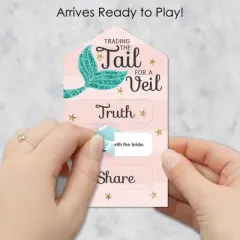 Big Dot of Happiness Trading the Tail For A Veil - Mermaid Bachelorette or Bridal Shower Game Pickle Cards - Truth, Dare, Share Pull Tabs - Set of 12