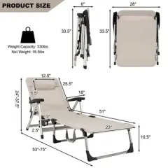 Costway Beach Chaise Lounge Chair Patio Folding Recliner w/ 7 Adjustable Positions