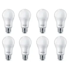 Philips LED 75W Frosted Daylight A19 8-Pack (Non-T20): 1100 Lumens, E26 Base, 2700K, 10-Year Life, Damp Location Suitable
