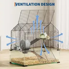 Acekool 3-Tier Large Hamster Cage, Metal & Glass Small Animal Habitat with Accessories, Transparent Cage for Guinea Pigs, Chinchillas, Hedgehogs