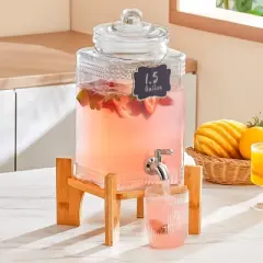 VEVOR Beverage Dispenser, 1.5 Gallon Drink Dispensers for Parties, 2PC,Glass Juice Dispenser with Stand, Stainless Steel Spigot