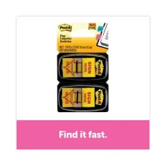 Post-it Flags Arrow Message 1" Page Flags, "Sign Here", Yellow, 50 Flags/Dispenser, 2 Dispensers/Pack
