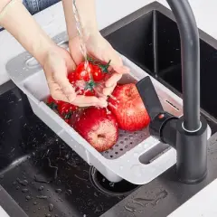 VECELO Expandable Over the Sink Colander Strainer Basket, Kitchen Strainer and Colander for Washing Vegetables and Fruits, Draining Cooked Pasta, Gray
