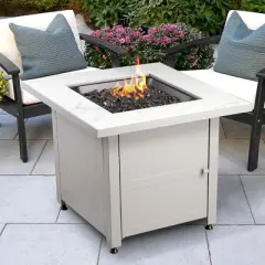 Endless Summer 30 Inch Square Outdoor Gas Fire Pit Table with Mantel, Slate Finish, Fire Glass, and Protective Cover