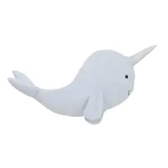 Little Love by NoJo Light Blue Whimsical Narwhal Shaped Decorative Pillow with 3D Silver Metallic Horn