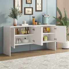 Minimalist Style 60" Sideboard with 4 Doors and Rebound Device for Living Room and Entryway-ModernLuxe