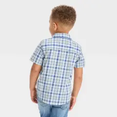 OshKosh B'gosh Toddler Boys' Short Sleeve Plaid Woven Button-Down Shirt - Light Blue