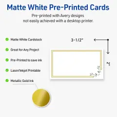 Avery&reg; Cards, 2" x 3.5", Double Gold Border w/ Florals, 80ct