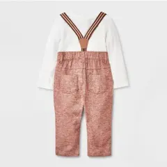 Baby Boys' Jaspe Flannel Suspender Set - Cat & Jack&trade; Cream