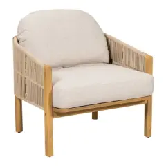 Outdoor Club Chairs Wood Style, Acacia Frame Lounge Chair with Rope and Cushion for Patio or Garden-Maison Boucle