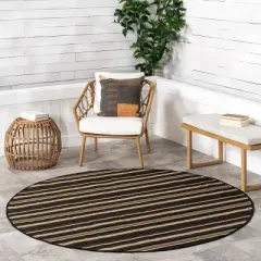 Nuloom Gazania Striped Indoor/Outdoor Area Rug, Round 6' 7", Beige