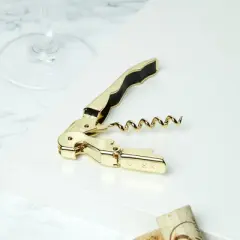 Viski 24k Gold Plated Signature Double Hinged Corkscrew Wine Bottle Opener and Foil Cutter, Waiter&rsquo;s Corkscrew Wine Key, 4.75"