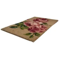 Northlight Natural Coir Pink and Green Floral Spring Doormat 18" x 30"