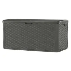 Suncast BMDB12000ST 134-Gallon Extra Large All-Weather UV-Resistant Wicker Pattern Deck Box with Lockable Lid for Garden, Garage, or Patio, Stoney