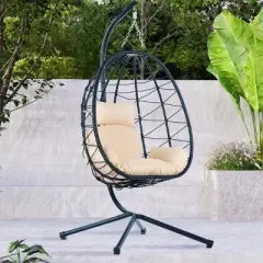 Patio Swing Egg Chair With Stand,Wicker Egg Chair,Hanging Basket Chair,Hammock Chair -Maison Boucle