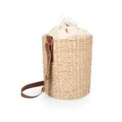 Picnic Time Palermo Rush Insulated Bucket Tote with Leather Straps Beige Canvas