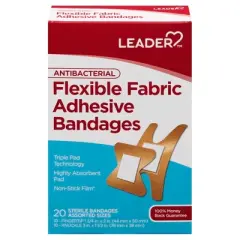 Leader Antibacterial Flexible Fabric Adhesive Bandages 20 ea