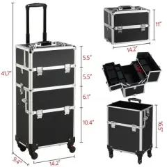 Yaheetech Rolling Aluminum 3 in 1 Makeup Case Trolley Makeup Beauty Box Case