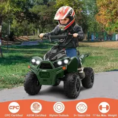 Costway 12V Ride On ATV Battery Powered Electric Vehicle for Kids with Tread Tires Forward/Backward Horn Music Lights High/Low Speed