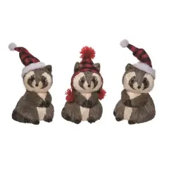 Transpac Foam Playful Raccoon Decor Set of 3 Christmas Home Decorations Polyester Decorative Objects