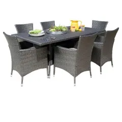 Malta 7pc Rectangle All-Weather Wicker Patio Dining Set - Gray - Home - Christopher Knight Home