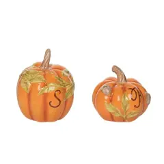 Transpac Dolomite 3.25 in Orange Harvest Pumpkin Salt and Pepper Shakers Set of 2 for Fall Decor