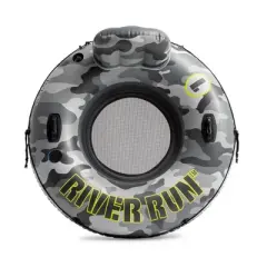 Intex 56835EP River Run I Camo Inflatable Floating Towable Water Tube Raft with Cup Holders and Handles for River, Lake or Pools, Gray Camo