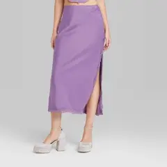 Women's Satin Lace Trim Midi Skirt - Wild Fable&trade;