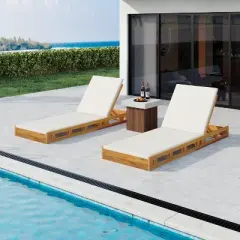 Christopher Knight Home Klayton Outdoor Acacia Wood Adjustable Chaise Lounge with Water-Resistant Cushion and Slatted Base (Set of 2)